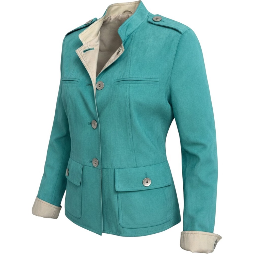 Mycra Pac Life Reversible Jacket Teal Faux Suede Champagne Nylon Petite P S2/4